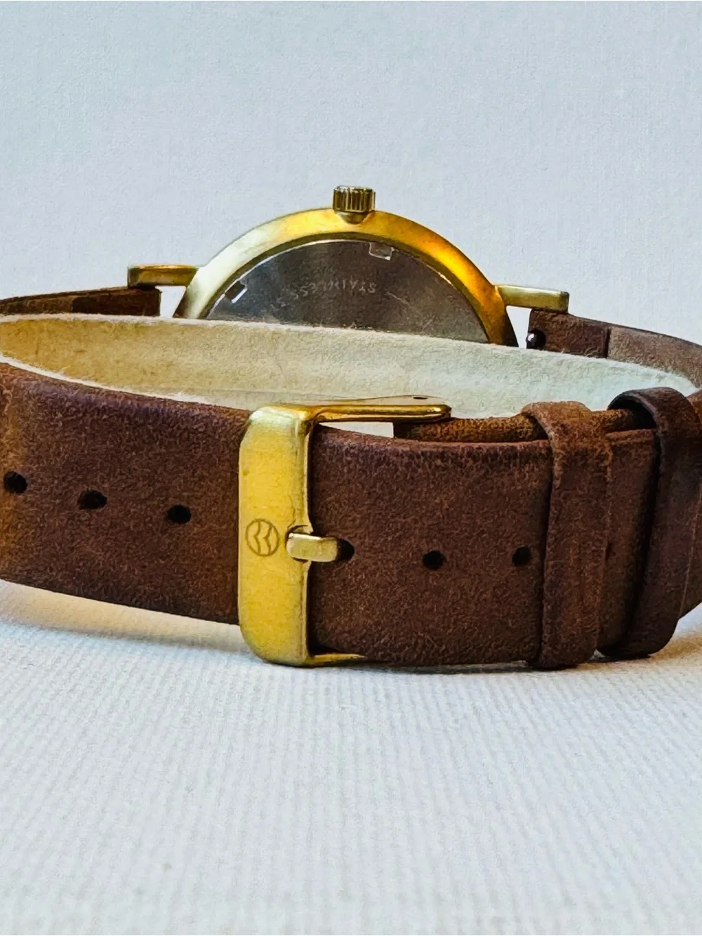 SHORE Projects POOLE Sapphire Crystal 39mm Men's Gold White Watch Brown Leather